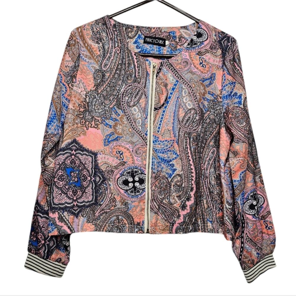Fancy Qube Floral and Paisley Lightweight Colorful Retro Zip-Up Jacket - Picture 3 of 9